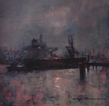 Painting titled "Rotterdam, n° 2813" by Philippe Perennou, Original Artwork, Oil Mounted on Wood Stretcher frame