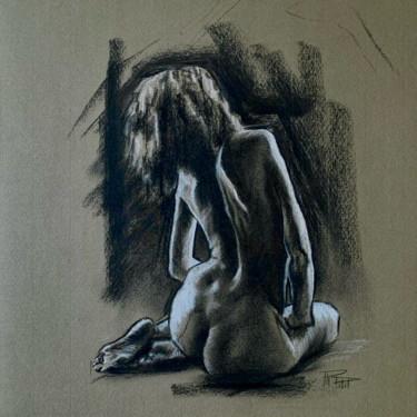 Étude femme de dos Dessin intitulée "Étude femme de dos" par Philippe Petit, Œuvre d'art originale, Fusain
