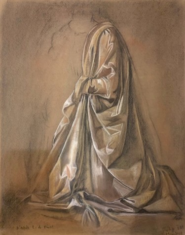 「Drapé d’après Léona…」というタイトルの描画 Philippe Petitによって, オリジナルのアートワーク, 鉛筆