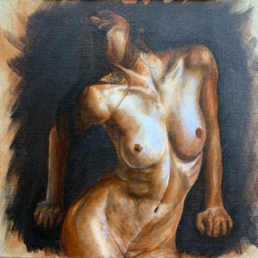 Painting titled "Dans la pénombre" by Philippe Petit, Original Artwork, Oil Mounted on Cardboard