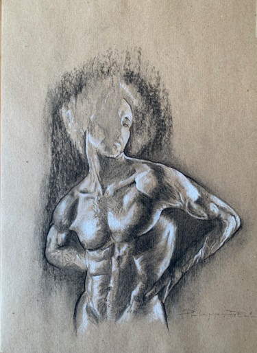 Drawing titled "Andrea torso 2" by Philippe Petit, Original Artwork, Charcoal