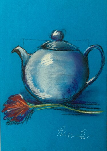 Drawing titled "Fleur de théière" by Philippe Petit, Original Artwork, Pastel