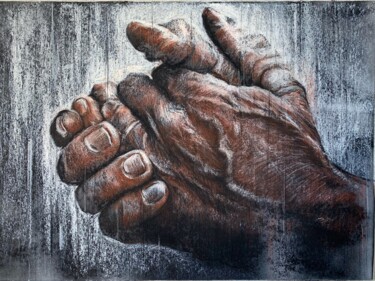 Drawing titled "Hands 1" by Philippe Petit, Original Artwork, Chalk