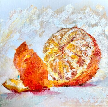 Painting titled "Peeled tangerine" by Philippe Petit, Original Artwork, Oil Mounted on Cardboard