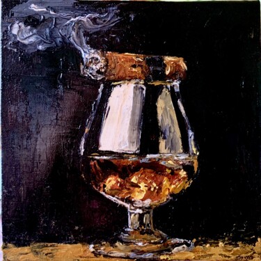 Painting titled "Glass of cigare wit…" by Philippe Petit, Original Artwork, Oil