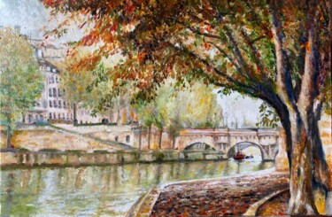 Painting titled "Pont Neuf en automne" by Philippe Petit, Original Artwork, Oil