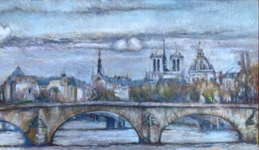 Painting titled "Le Pont Royal en Au…" by Philippe Petit, Original Artwork, Oil Mounted on Wood Stretcher frame