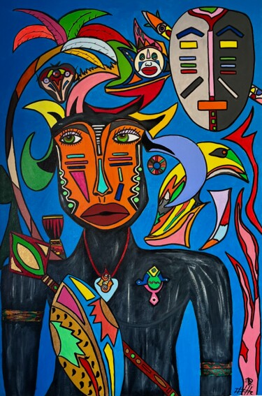Painting titled "Le danseur au masqu…" by Philippe Seigle, Original Artwork, Acrylic Mounted on Wood Stretcher frame