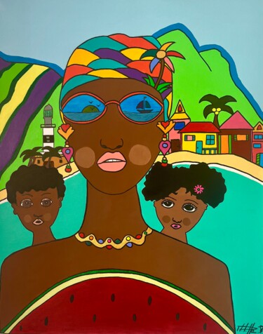 Painting titled "Férias baianas" by Philippe Seigle, Original Artwork, Acrylic Mounted on Wood Stretcher frame