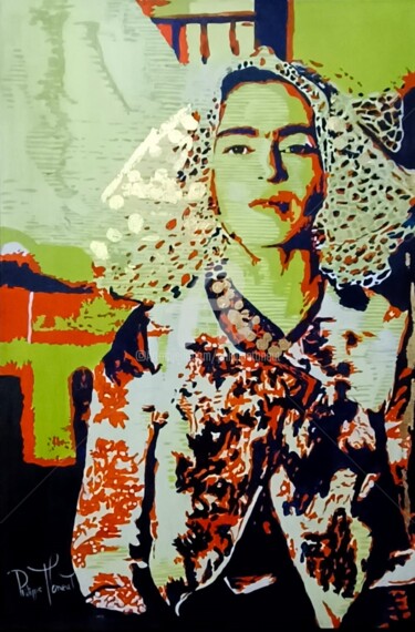 Картина под названием "Frida en la Cabeza" - Philippe Toneut, Подлинное произведение искусства, Акрил Установлен на Деревянн…