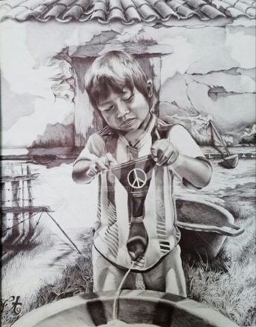 Drawing titled "Decisions outside" by Philippe Toneut, Original Artwork, Ballpoint pen