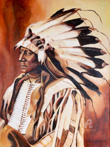 Painting titled "Chief Hollow Horn B…" by Philippe Van Bellinghen, Original Artwork, Oil