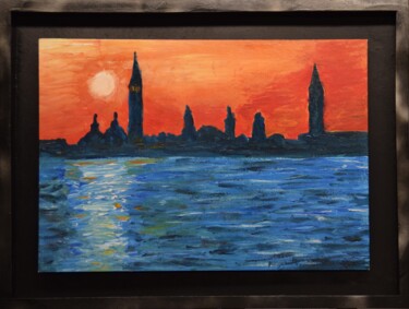 Painting titled "Venise, coucher de…" by Philippe Levasseur, Original Artwork, Acrylic Mounted on Other rigid panel