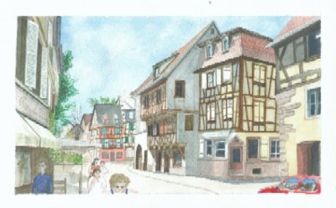 绘画 标题为“colmar grande rue” 由Philippe Levasseur, 原创艺术品, 水彩