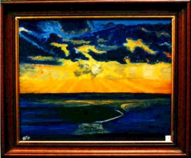 Pittura intitolato "coucher de soleil s…" da Philippe Levasseur, Opera d'arte originale, Olio