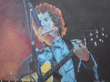 Pintura intitulada "Bob Dylan" por Phillip Matthews, Obras de arte originais, Óleo