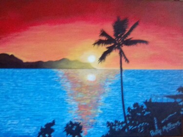 Pintura titulada "Tropical sunset." por Phillip Matthews, Obra de arte original, Acrílico