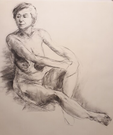 Drawing titled "Posée" by Philms, Original Artwork, Charcoal