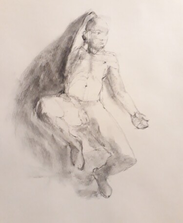 Drawing titled "Détendu" by Philms, Original Artwork, Charcoal