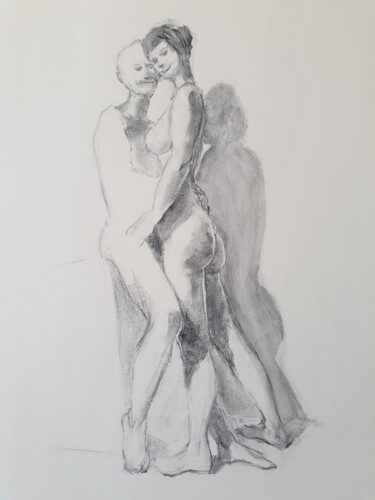 Рисунок под названием "Amoureux - Lover" - Philms, Подлинное произведение искусства, Древесный уголь