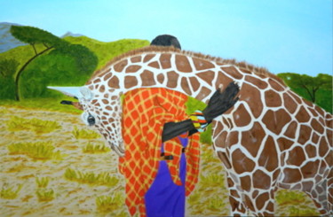 Painting titled "Des animaux et des…" by Phijk, Original Artwork, Oil Mounted on Wood Panel