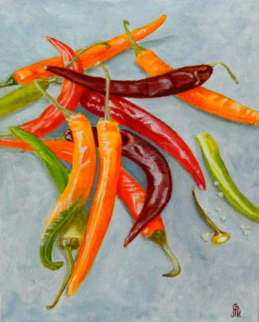 Painting titled "piments" by Phijk, Original Artwork, Oil