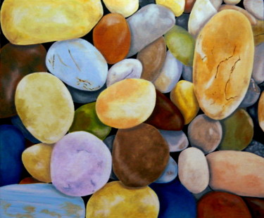 Painting titled "Pebbles" by Phijk, Original Artwork, Oil Mounted on Wood Panel