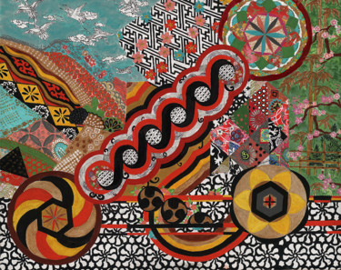 Schilderij getiteld "Design Japonais" door Phiphi, Origineel Kunstwerk, Acryl