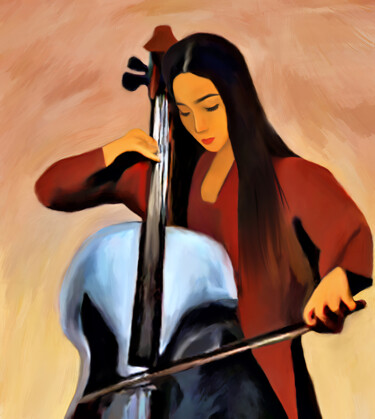 Digitale Kunst getiteld "Cellist" door Michele Poenicia, Origineel Kunstwerk, Digitaal Schilderwerk