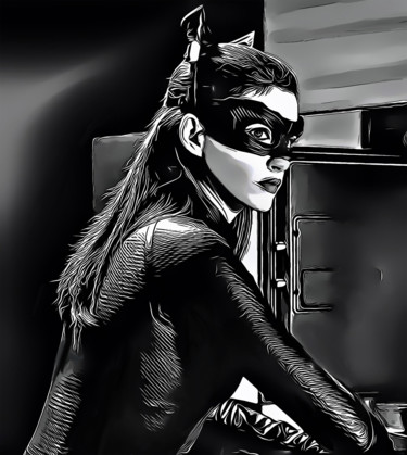 Digitale Kunst mit dem Titel "Catwoman" von Michele Poenicia, Original-Kunstwerk, Digitale Malerei