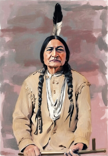 Arts numériques intitulée "Sitting Bull" par Michele Poenicia, Œuvre d'art originale, Peinture numérique