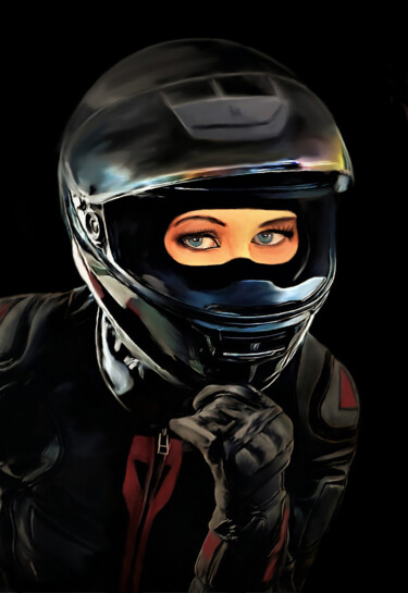 Digitale Kunst mit dem Titel "Biker girl" von Michele Poenicia, Original-Kunstwerk, Digitale Malerei