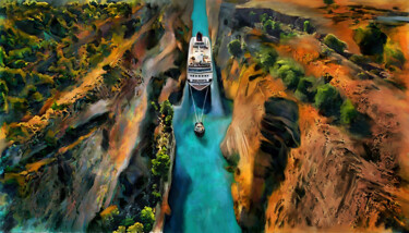 Digital Arts titled "Corinthian Canal" by Michele Poenicia, Original Artwork, Digital Painting
