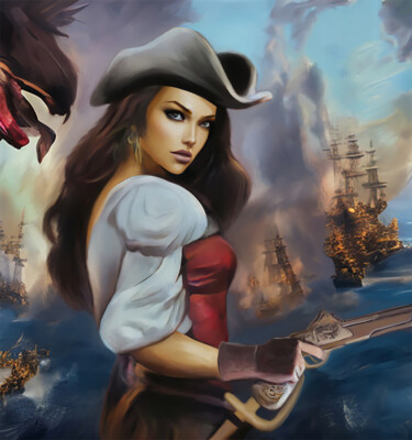 Digital Arts titled "Female Pirate" by Michele Poenicia, Original Artwork, Digital Painting