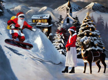 Arts numériques intitulée "Santa Claus snowboa…" par Michele Poenicia, Œuvre d'art originale, Peinture numérique