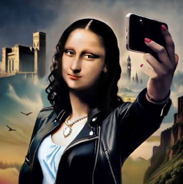 Digital Arts titled "Mona Lisa Selfie" by Michele Poenicia, Original Artwork, Digital Painting