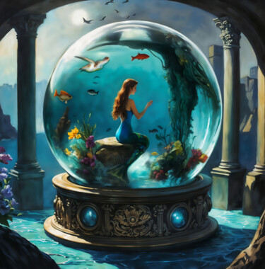 Digital Arts titled "Mermaid Inside Crys…" by Michele Poenicia, Original Artwork, Digital Painting