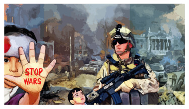 Arts numériques intitulée "Stop Wars" par Phoenix Arts, Œuvre d'art originale, Peinture numérique