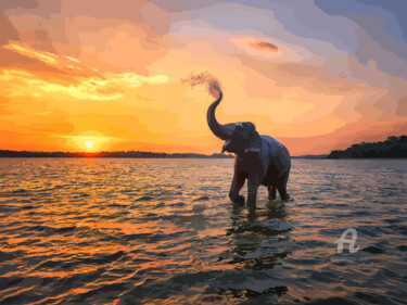 Arts numériques intitulée "Elephant illustrati…" par Phoenix Arts, Œuvre d'art originale, Peinture numérique
