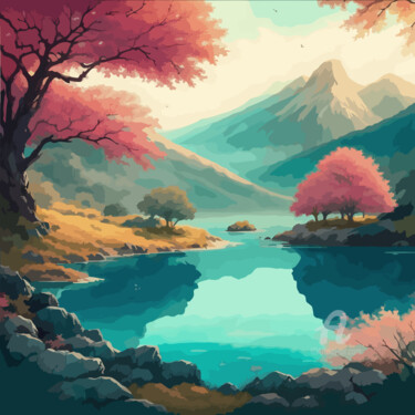 Arte digital titulada "Beautiful scenery" por Phoenix Arts, Obra de arte original, Pintura Digital