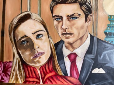 Schilderij getiteld "Couple in paris" door Phoenix Conte, Origineel Kunstwerk, Olie Gemonteerd op Frame voor houten brancard
