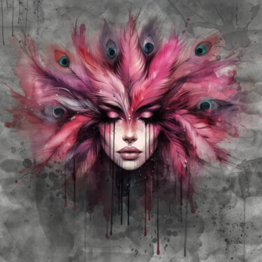 Digitale Kunst getiteld "Pink feathers" door Photoplace, Origineel Kunstwerk, AI gegenereerde afbeelding