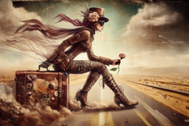 Digitale Kunst getiteld "Steampunk Lady" door Photoplace, Origineel Kunstwerk, AI gegenereerde afbeelding