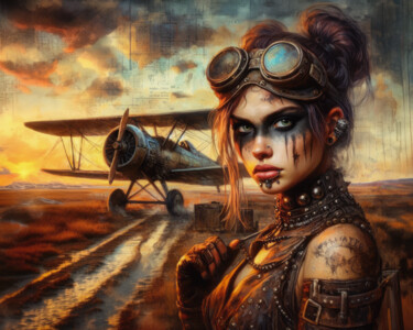 Digital Arts titled "Steampunk Pilot Por…" by Photoplace, Original Artwork, AI generated image