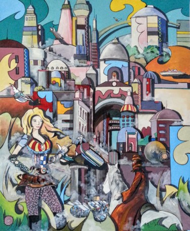 Painting titled "carlotina town" by Philippe Sidot Et Charlotte Carsin, Original Artwork