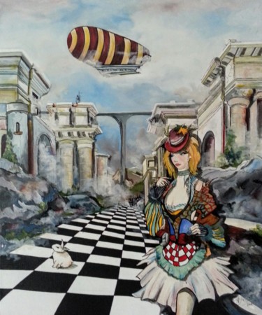 Painting titled "le lapin d'alice" by Philippe Sidot Et Charlotte Carsin, Original Artwork