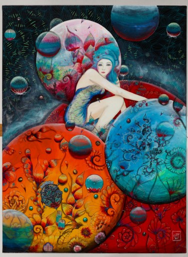 Peinture intitulée "poussière d'étoiles" par Philippe Sidot Et Charlotte Carsin, Œuvre d'art originale