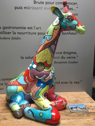 Sculptuur getiteld "Girafe assise carre…" door Philippe Sidot Et Charlotte Carsin, Origineel Kunstwerk