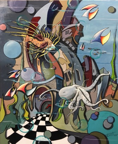 Peinture intitulée "Dans les eaux d'atl…" par Philippe Sidot Et Charlotte Carsin, Œuvre d'art originale