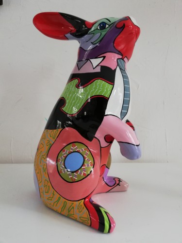 Sculpture intitulée "Lapin cravatte" par Philippe Sidot Et Charlotte Carsin, Œuvre d'art originale, Résine